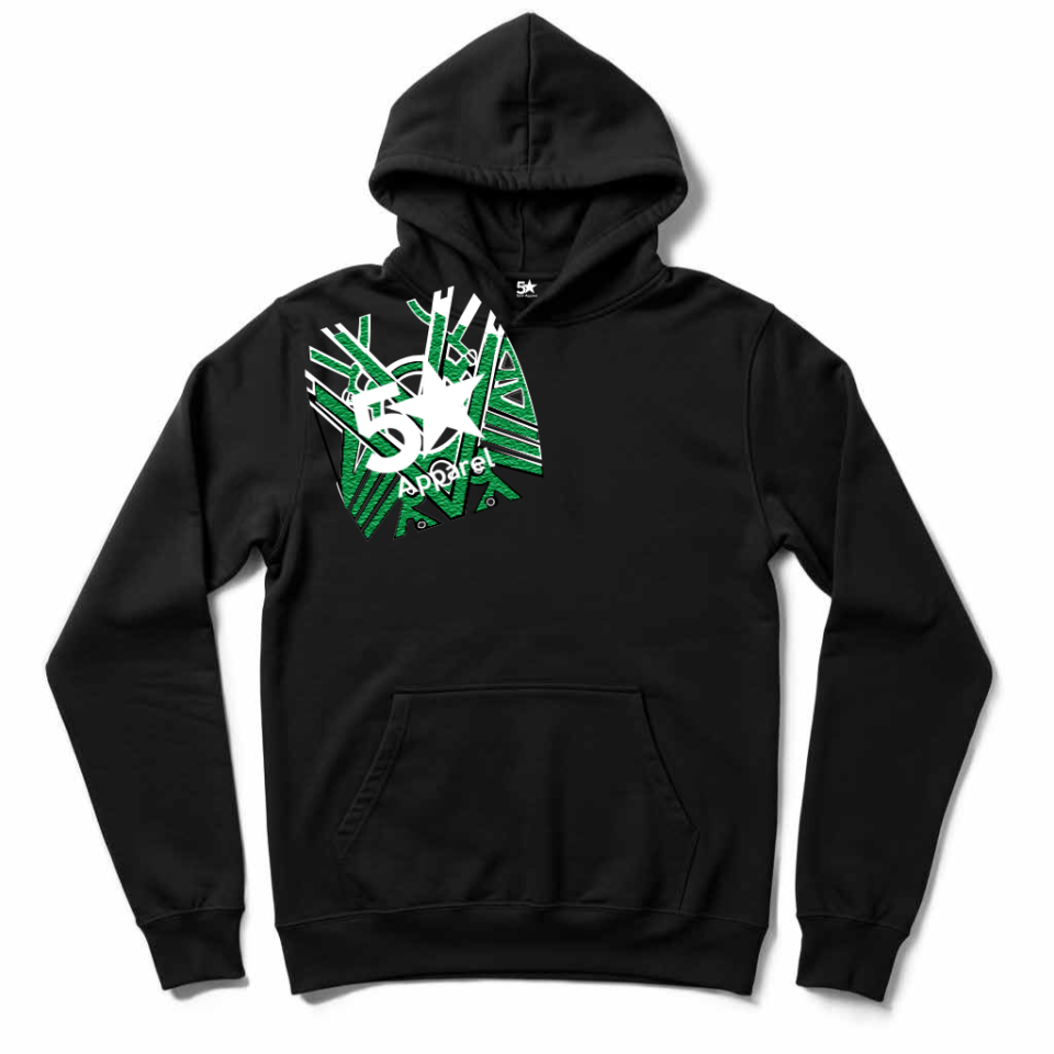 5 Star Black Hoodie – Greenish